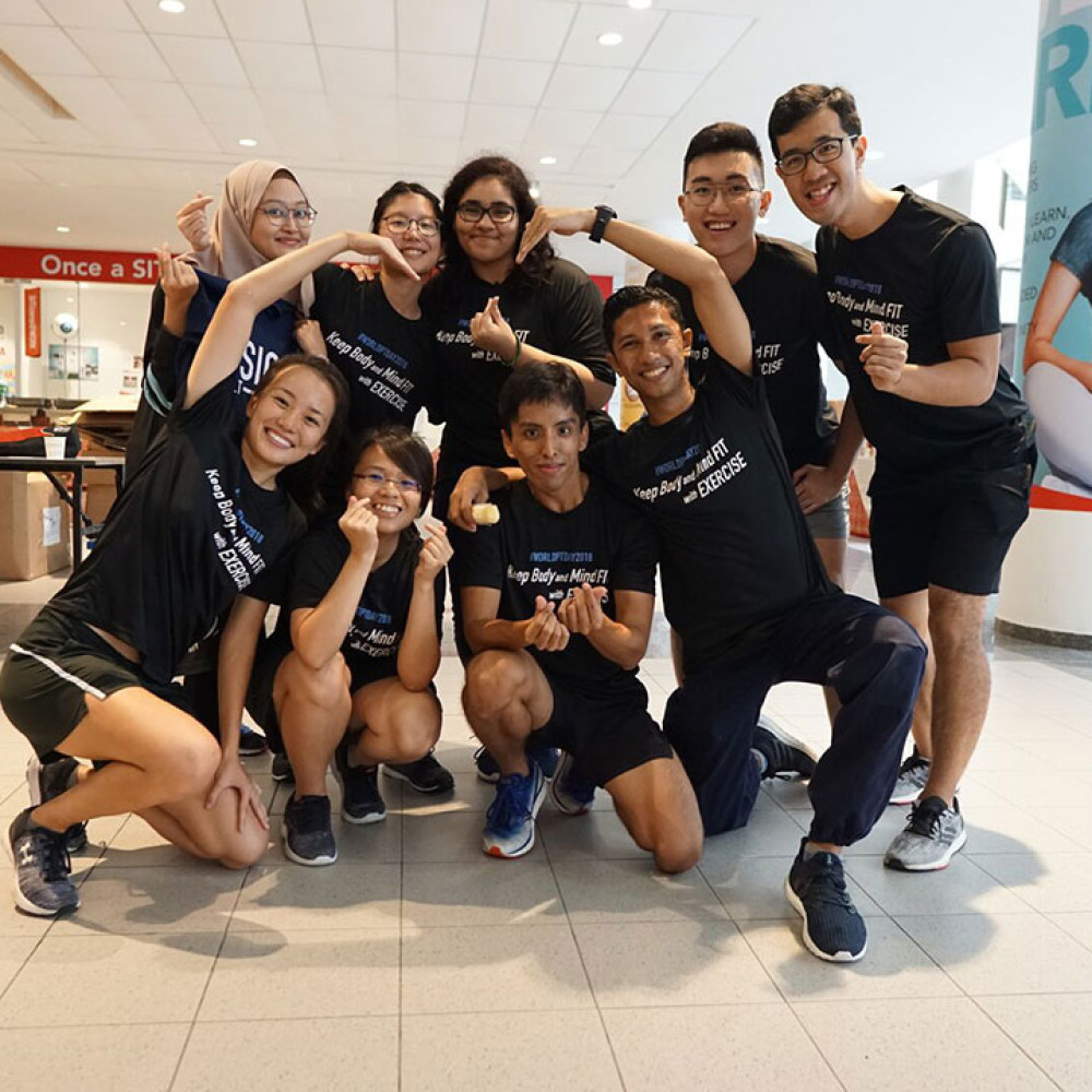 Photograph showing a celebration held in Singapore to mark World PT Day 2018
